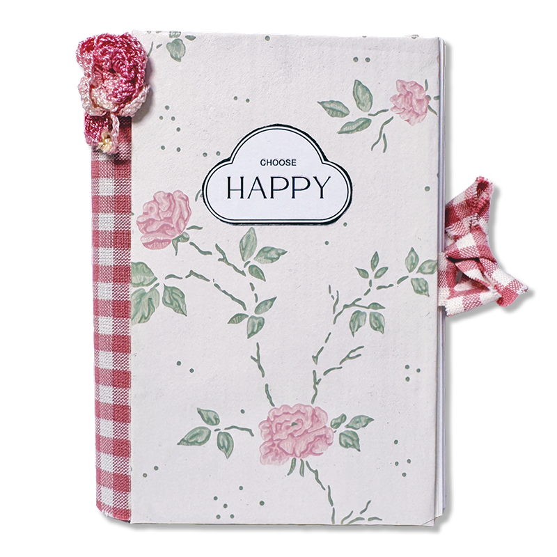 Anteckningsbok 'Choose HAPPY' – handgjord i återvunnet material